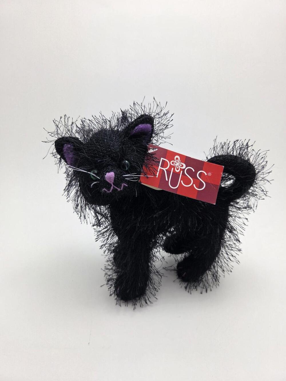 Russ "Scratches" Black Halloween Cat Green Eyes Purple Eyes Plush (5 inch)